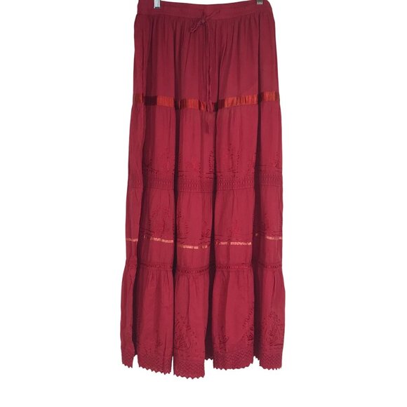 SAKKAS - WOMEN'S XL - FUCHSIA DRAWDSTRING WAIST BOHO EMNROIDERED SKIRT - Picture 1 of 9